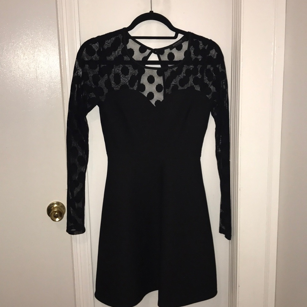 long sleeve dress with mesh + polka dot details